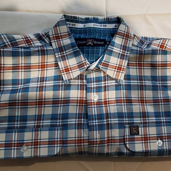 Cinch LS Button Down Shirt,  Size XL Miller Style M-107840, Teal/CreamPlai - Picture 1 of 8